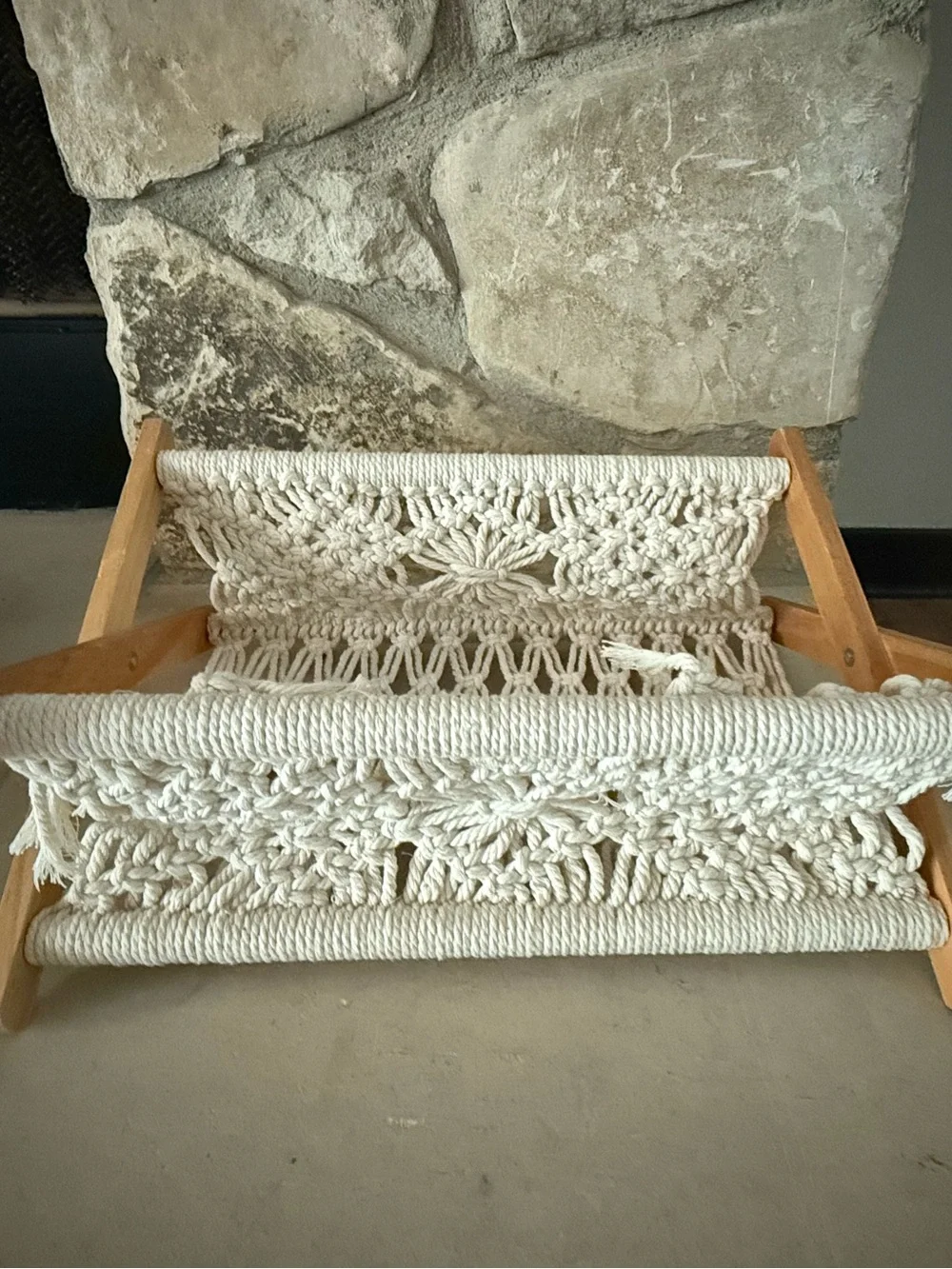 TWO for 1 Macrame Magazine/Book Rack Organizer - Cream